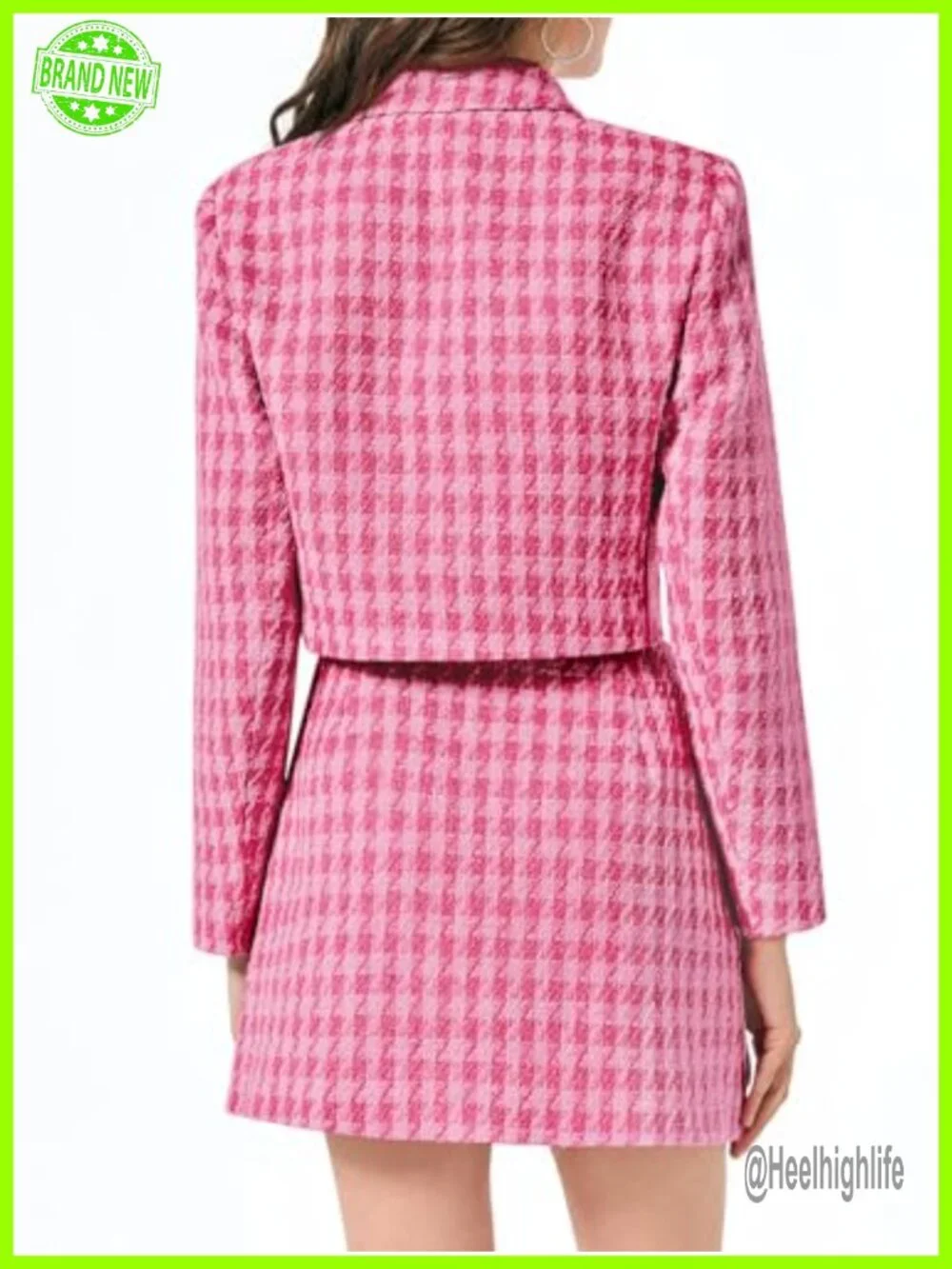 Cropped Tweed Blazer and Mini Skirt 2 Piece Outfit Set Business Casual Suit
